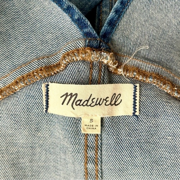 Madewell Denim Jean Overalls in Kemp Wash Bibs Jeans Raw Frayed Hem Size Small S - Picture 14 of 16